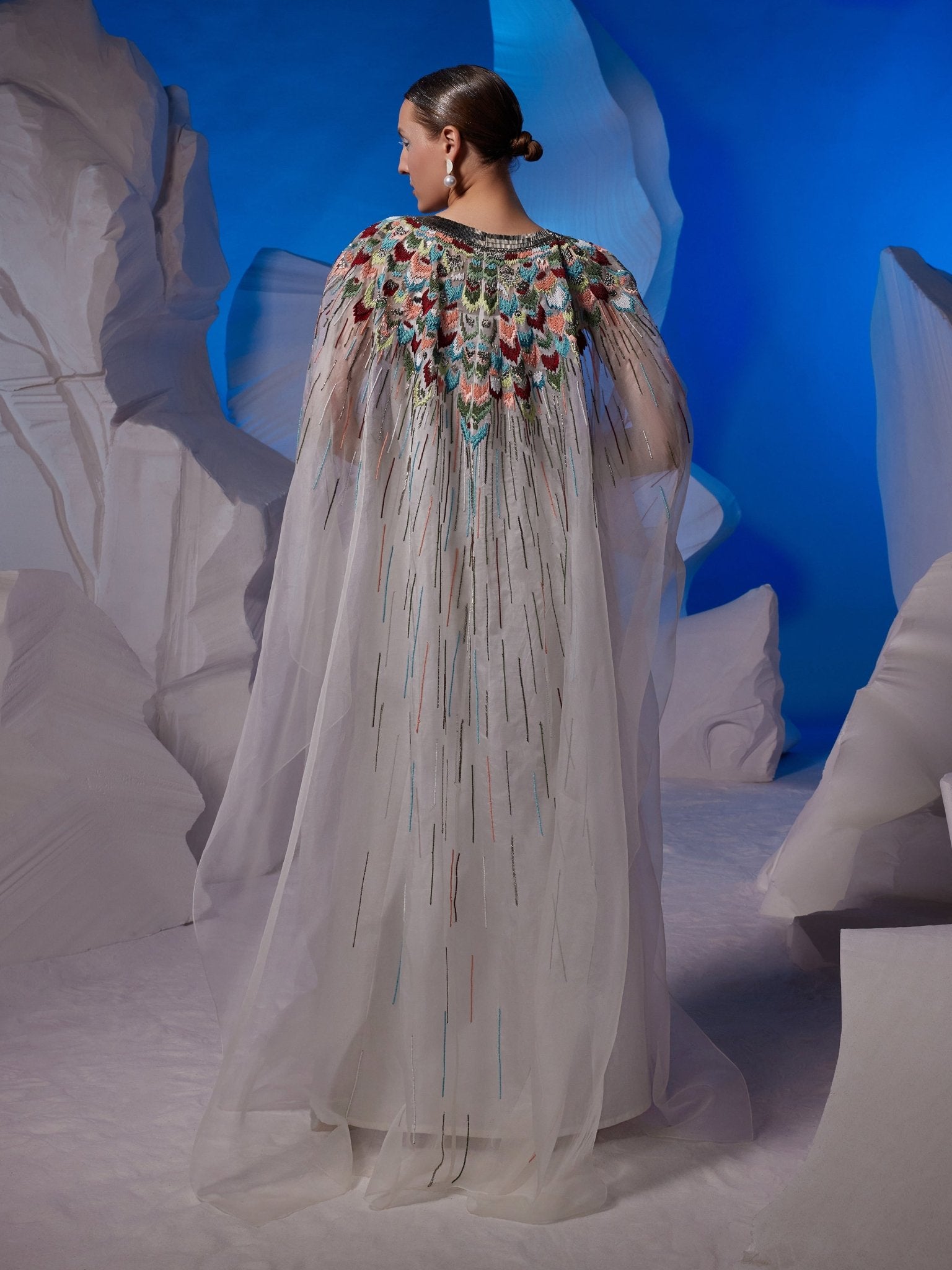 Colorful embroidered organza silk kaftan - samantchauhan Apparel & Accessories