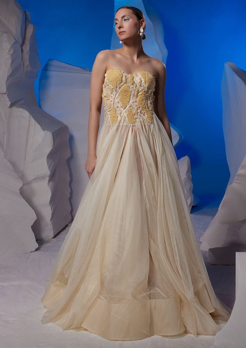 Corsetted ivory organza silk tube gown - samantchauhan Apparel & Accessories