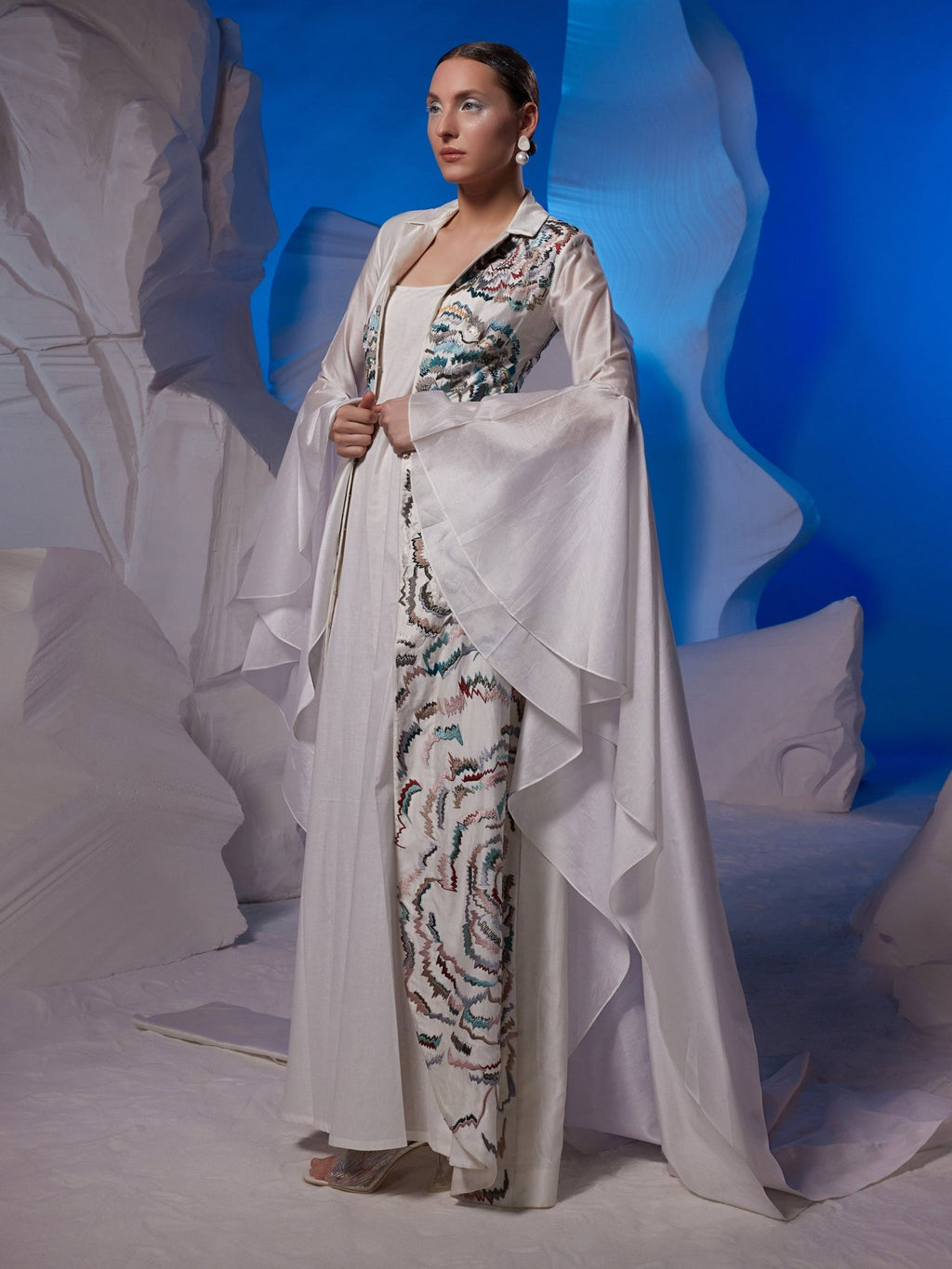 Cotton silk dress elegantly enhanced with trail sleeves - samantchauhan Apparel & Accessories