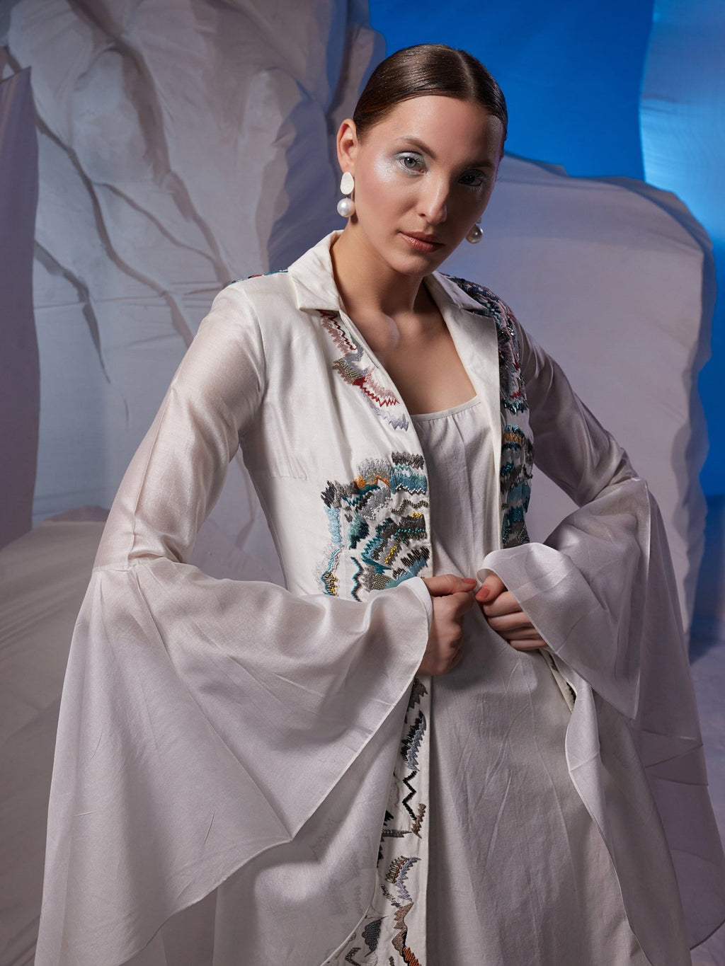 Cotton silk dress elegantly enhanced with trail sleeves - samantchauhan Apparel & Accessories