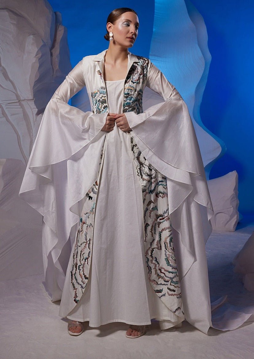 Cotton silk dress elegantly enhanced with trail sleeves - samantchauhan Apparel & Accessories