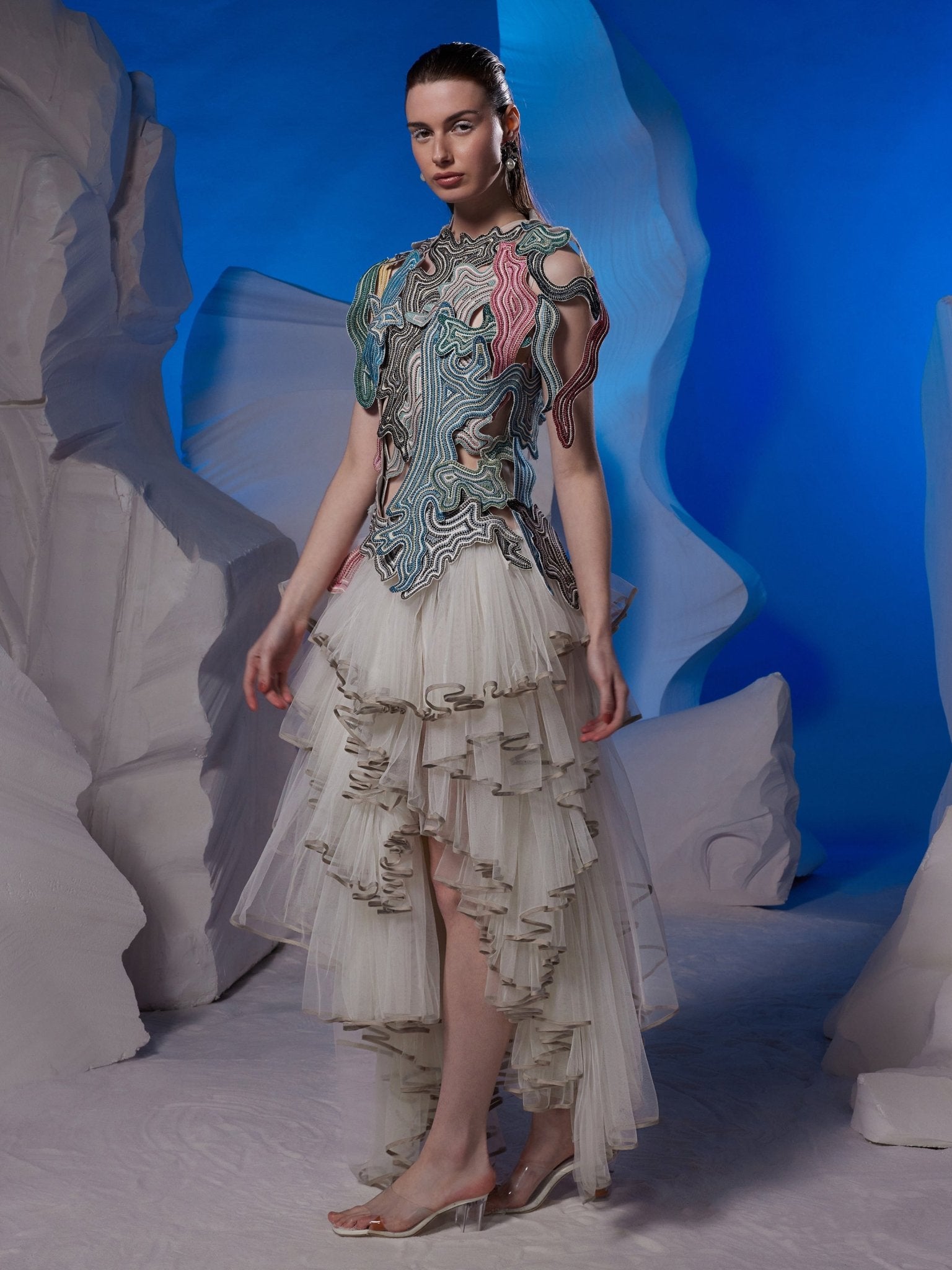 Cotton silk dress with cut - out embroidery at the yoke - samantchauhan Apparel & Accessories