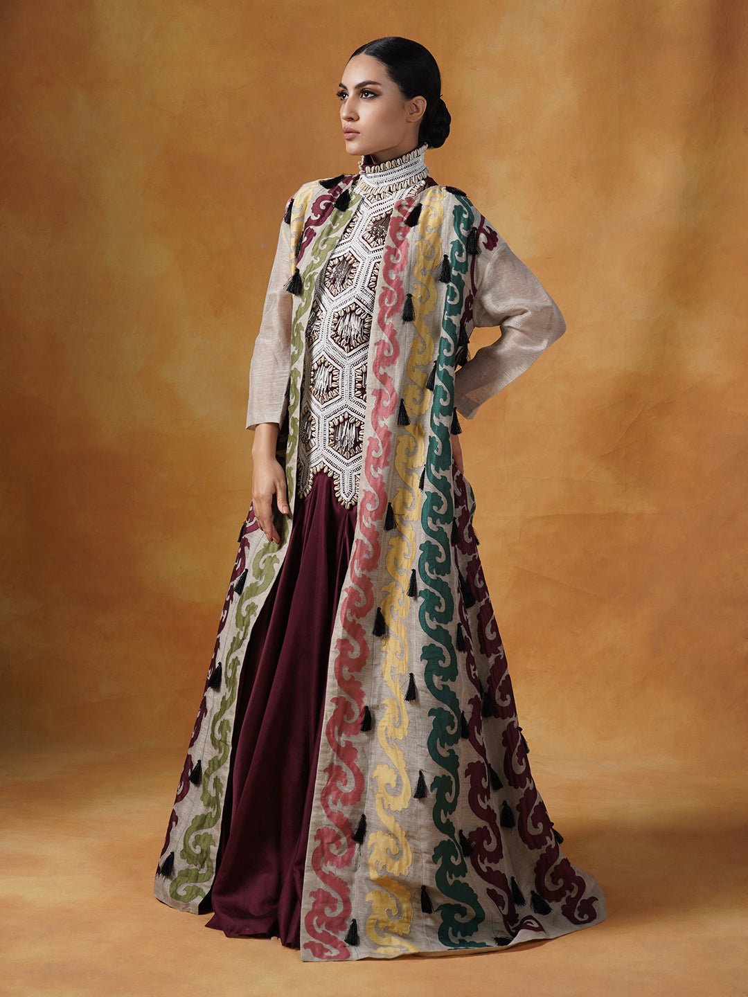 Cotton silk embellished gown topped with a linen silk jacket - samantchauhan Apparel & Accessories