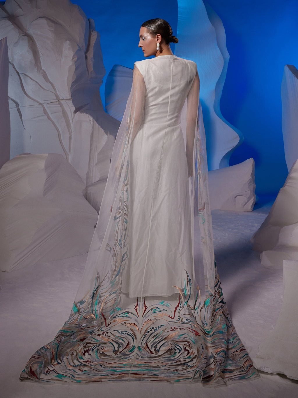 Cotton silk front - open jacket dress with a back cape - samantchauhan Apparel & Accessories