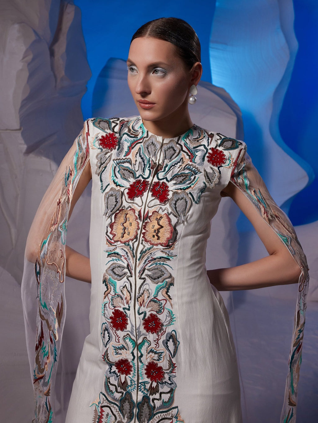 Cotton silk front - open jacket dress with a back cape - samantchauhan Apparel & Accessories