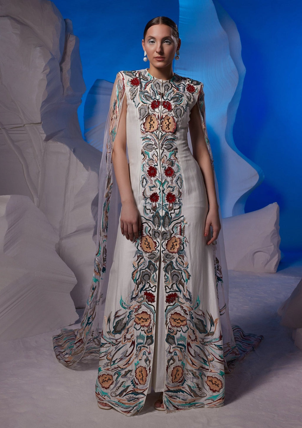 Cotton silk front - open jacket dress with a back cape - samantchauhan Apparel & Accessories