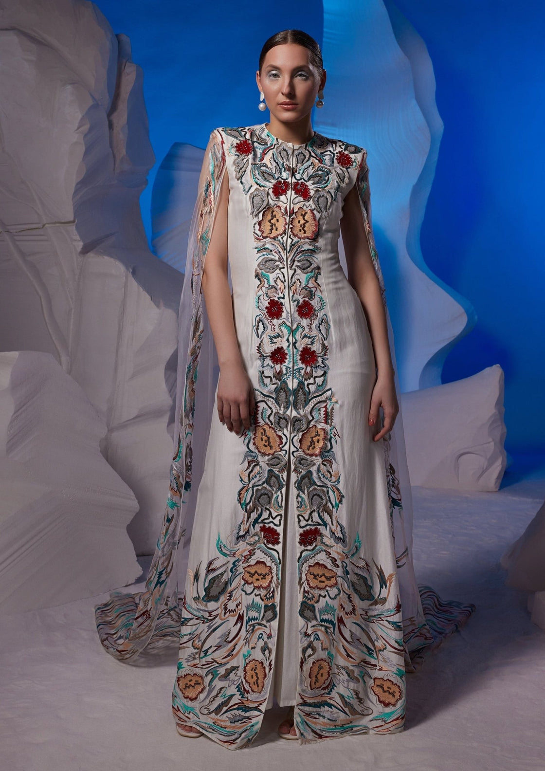 Cotton silk front - open jacket dress with a back cape - samantchauhan Apparel & Accessories