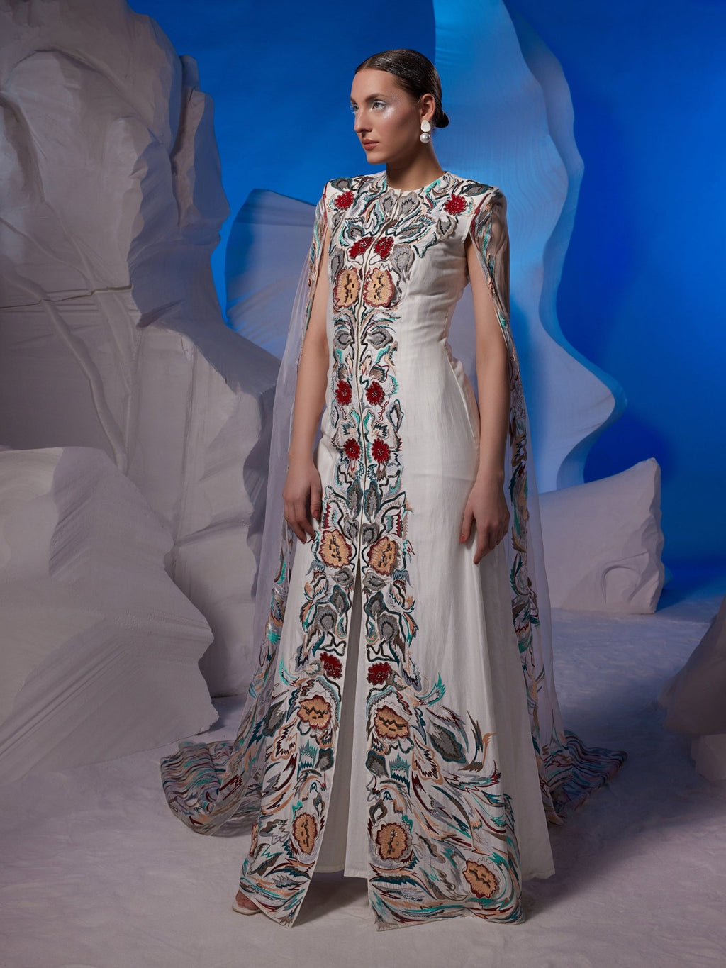 Cotton silk front - open jacket dress with a back cape - samantchauhan Apparel & Accessories
