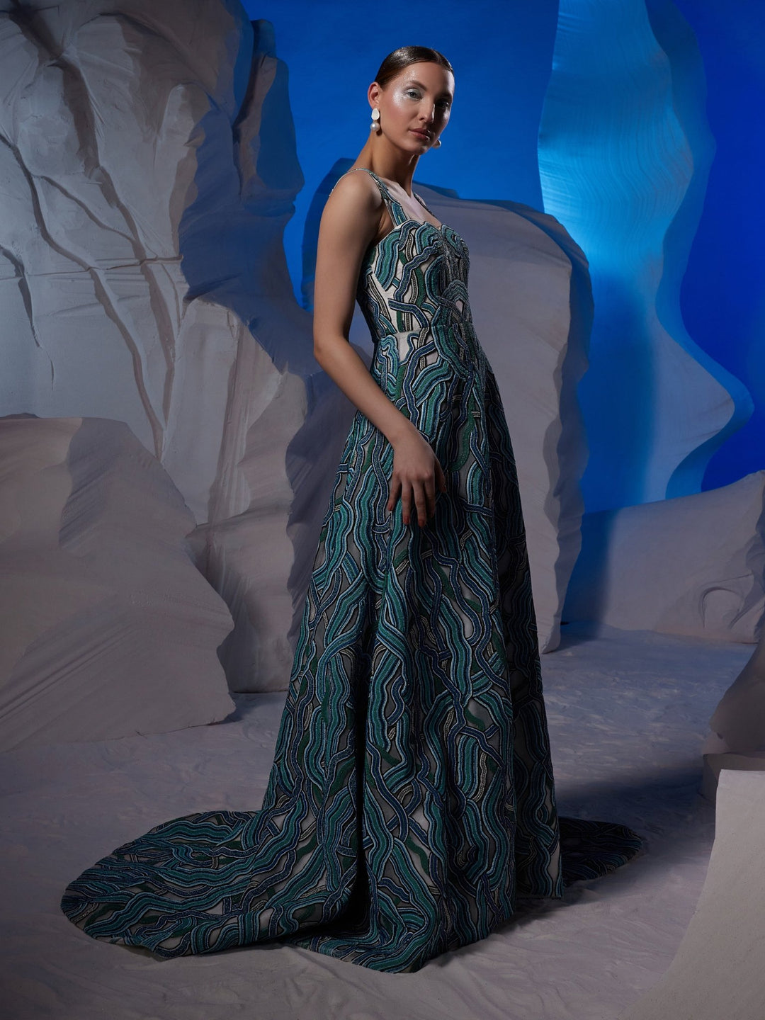 Cotton silk gown with a strap neckline - samantchauhan Apparel &amp; Accessories