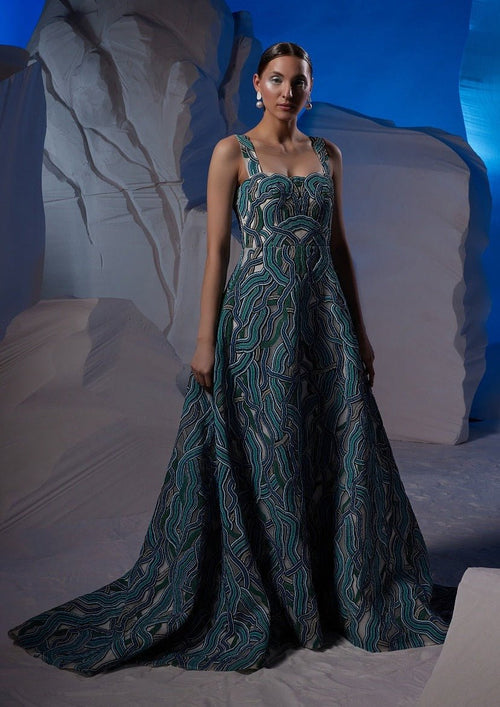 Cotton silk gown with a strap neckline - samantchauhan Apparel & Accessories