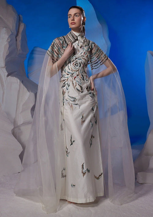 Cotton silk high - neck fitted dress - samantchauhan Apparel & Accessories