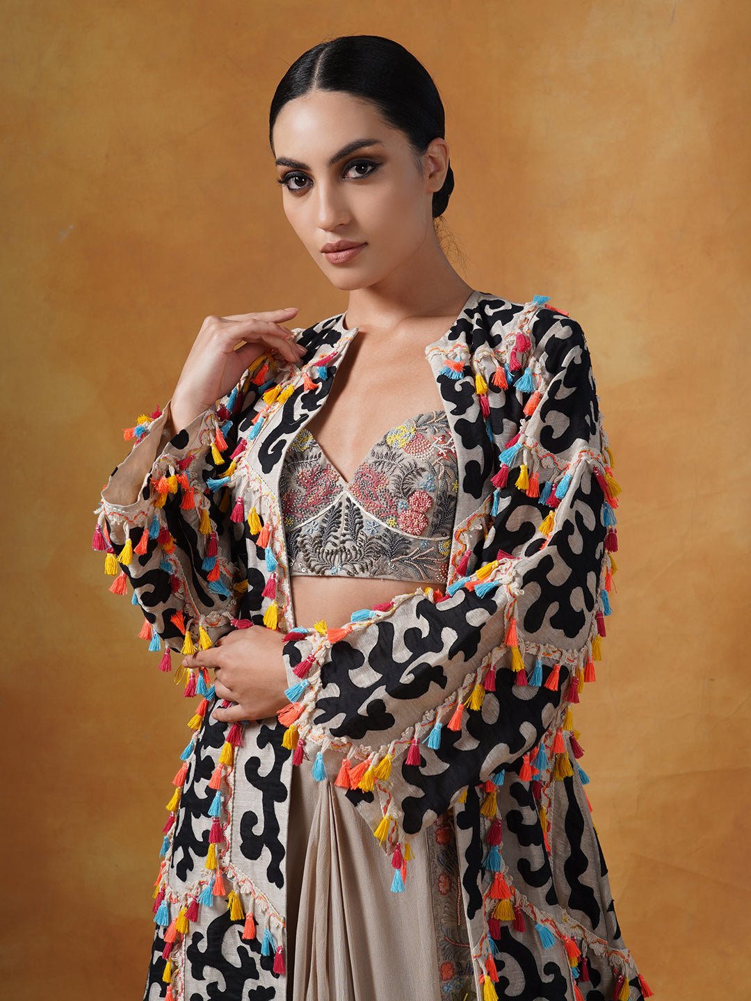 Cotton silk jacket over a drape skirt and blouse - samantchauhan Apparel & Accessories