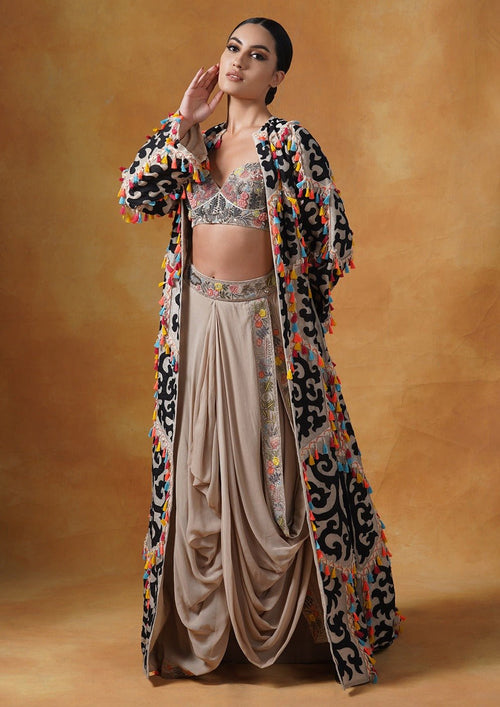 Cotton silk jacket over a drape skirt and blouse - samantchauhan Apparel & Accessories