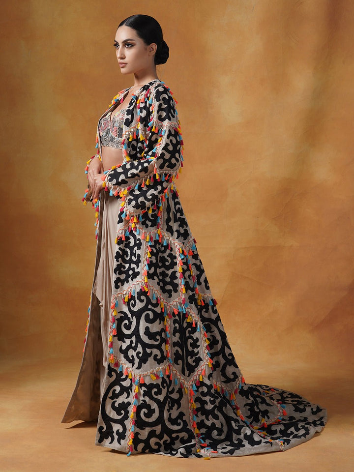 Cotton silk jacket over a drape skirt and blouse - samantchauhan Apparel &amp; Accessories