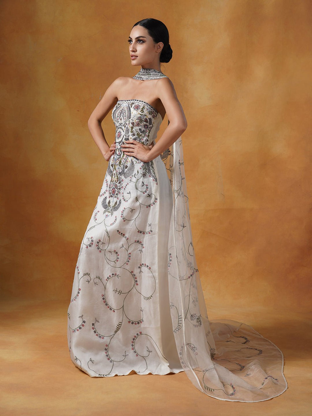 Cotton silk tube dress with an organza cape - samantchauhan Apparel & Accessories