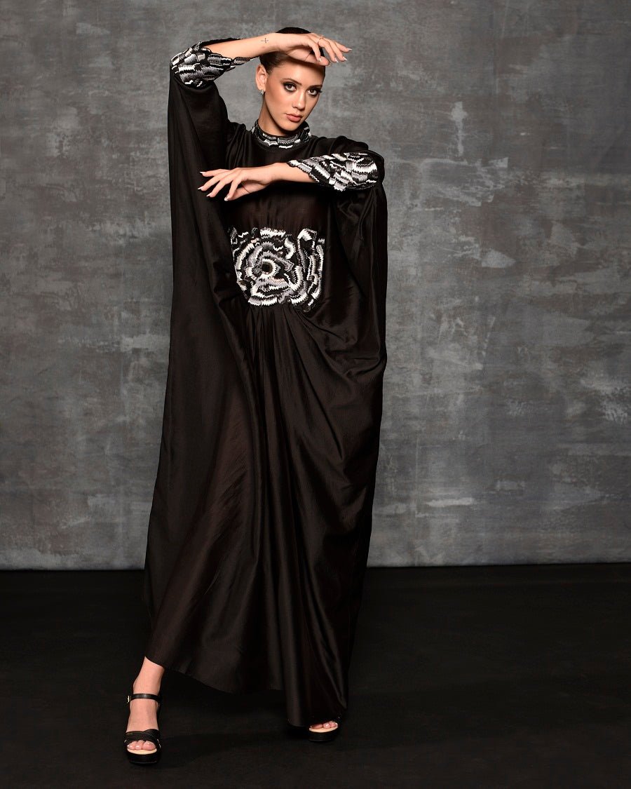 Cowl dress adorned with vibrant embroidery - samantchauhan Apparel & Accessories