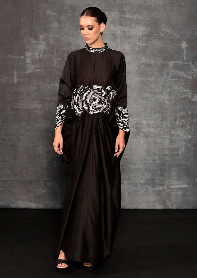 Cowl dress adorned with vibrant embroidery - samantchauhan Apparel & Accessories
