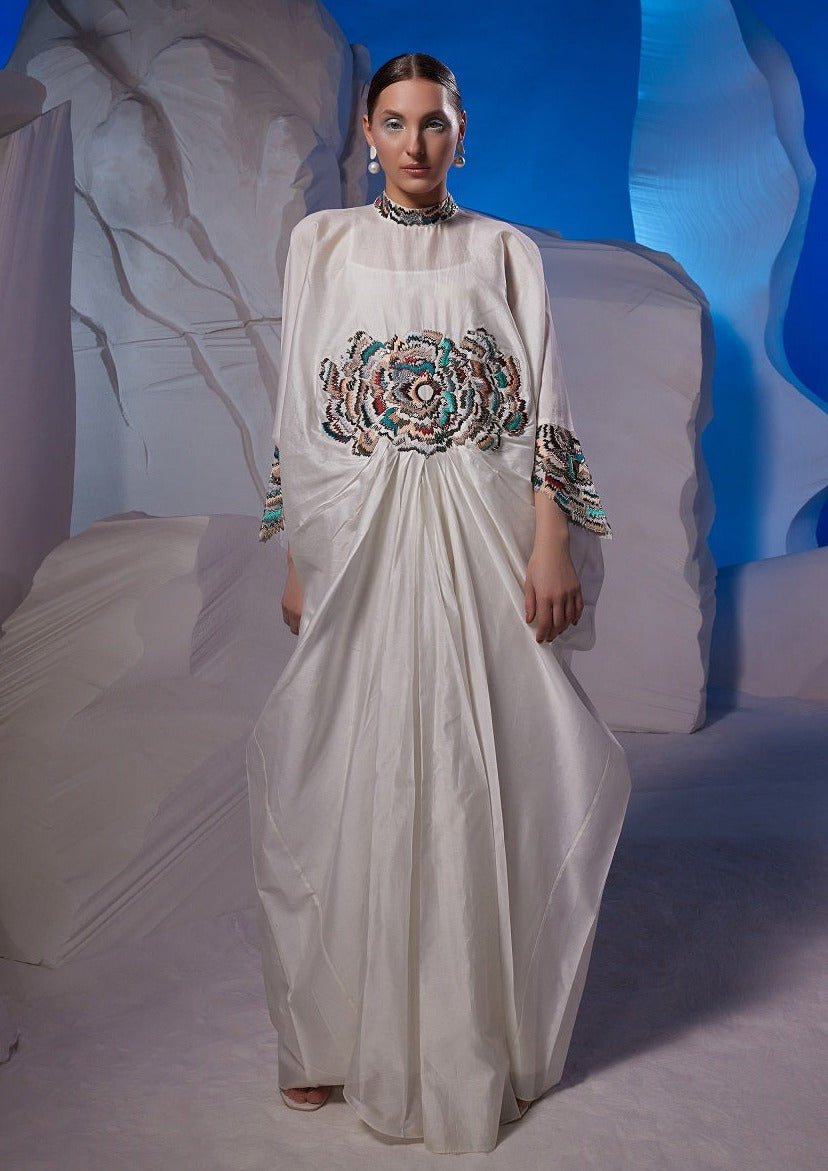 Cowl dress adorned with vibrant embroidery - samantchauhan Apparel & Accessories