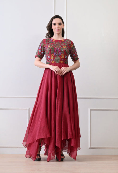 Crimson Bloom Grace Anarkali - samantchauhan Apparel & Accessories