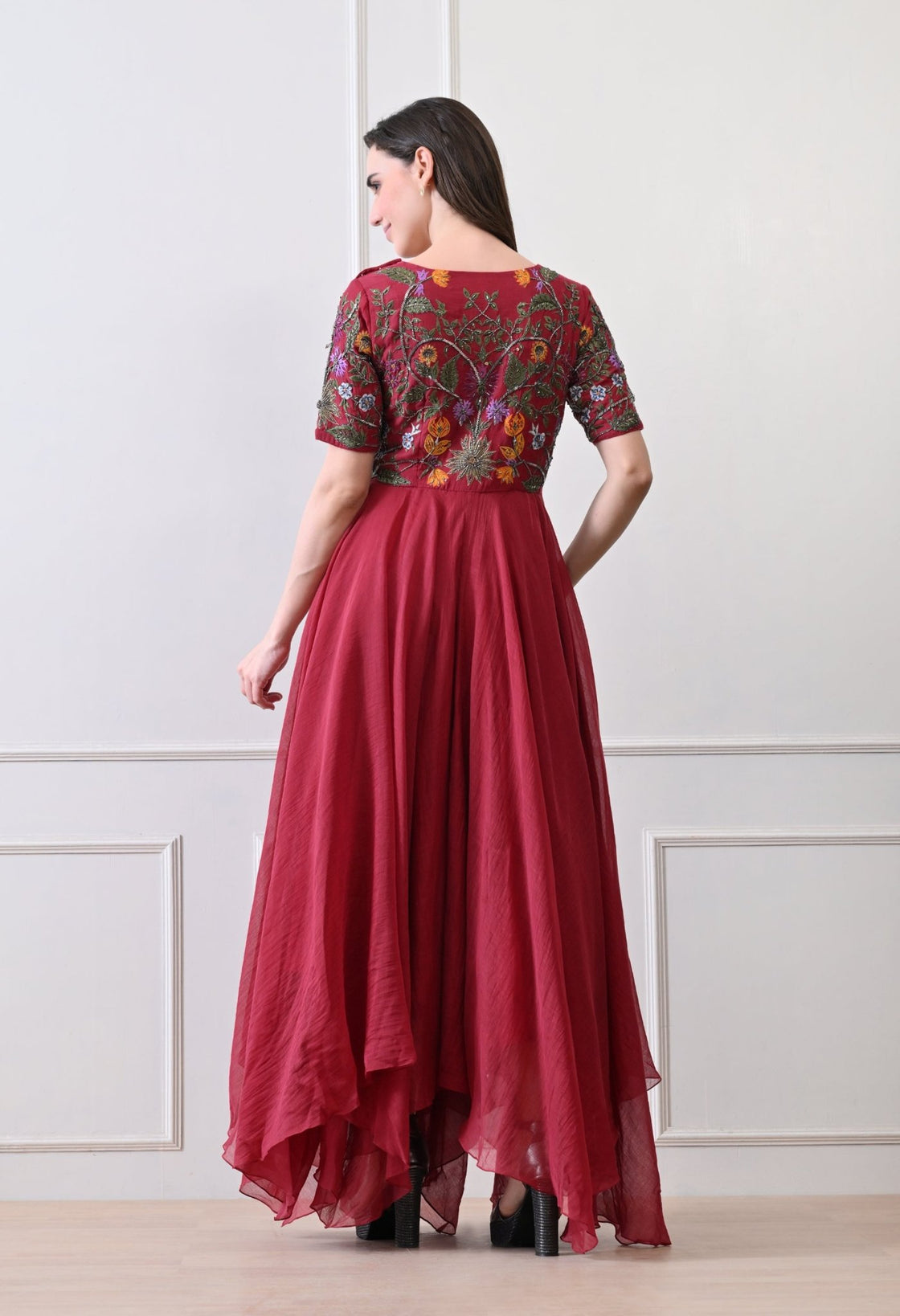 Crimson Bloom Grace Anarkali - samantchauhan Apparel & Accessories