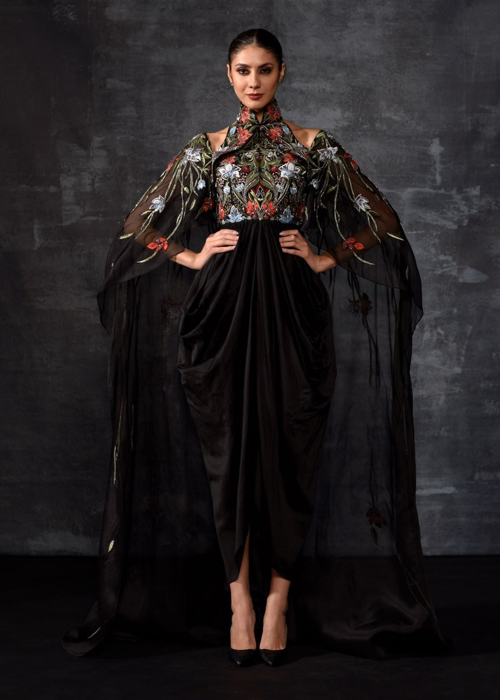 dramatic black ensemble gown - samantchauhan Apparel & Accessories
