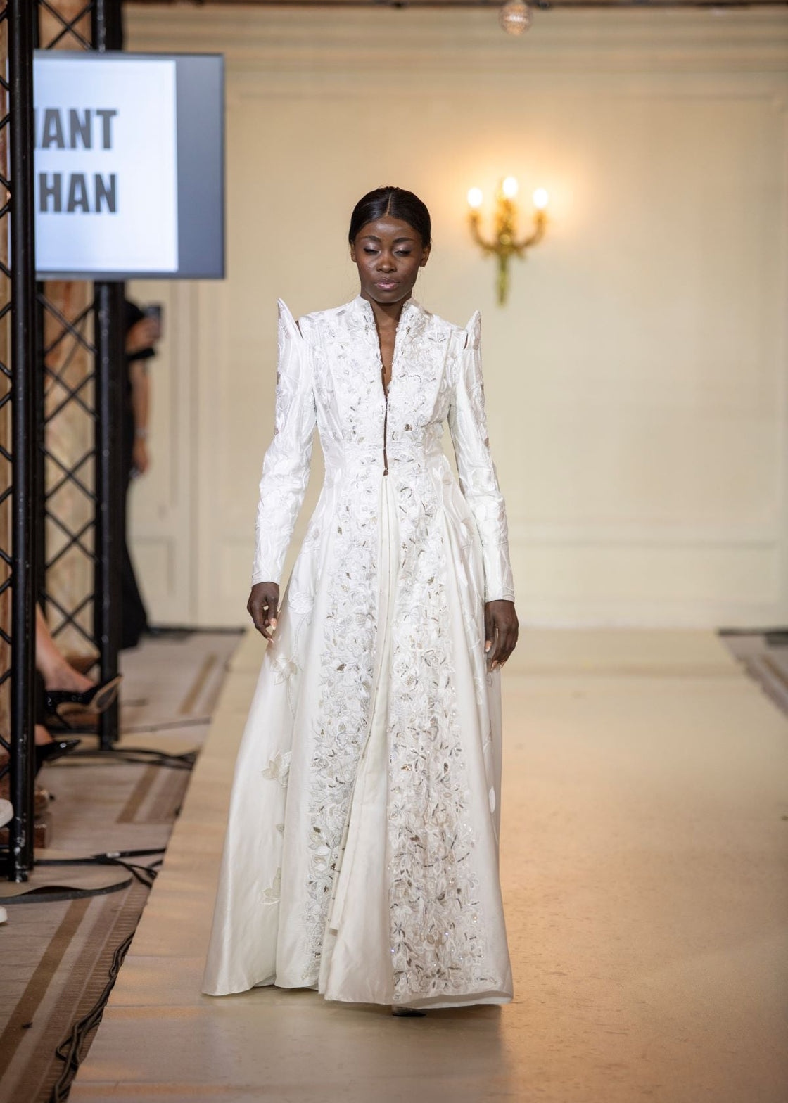Make a bold statement in this regal full-sleeve gown