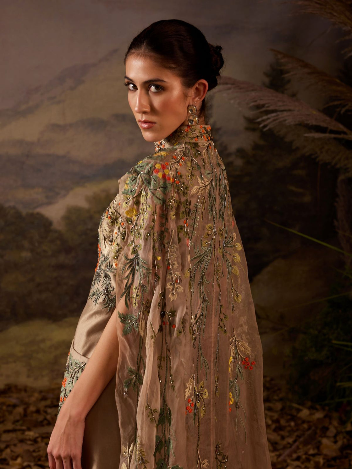 Elegant Embroidered Cape Gown - samantchauhan Apparel & Accessories