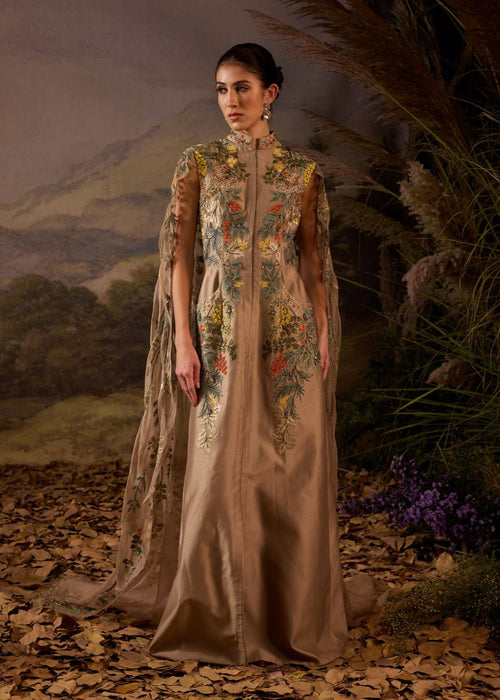 Elegant Embroidered Cape Gown - samantchauhan Apparel & Accessories