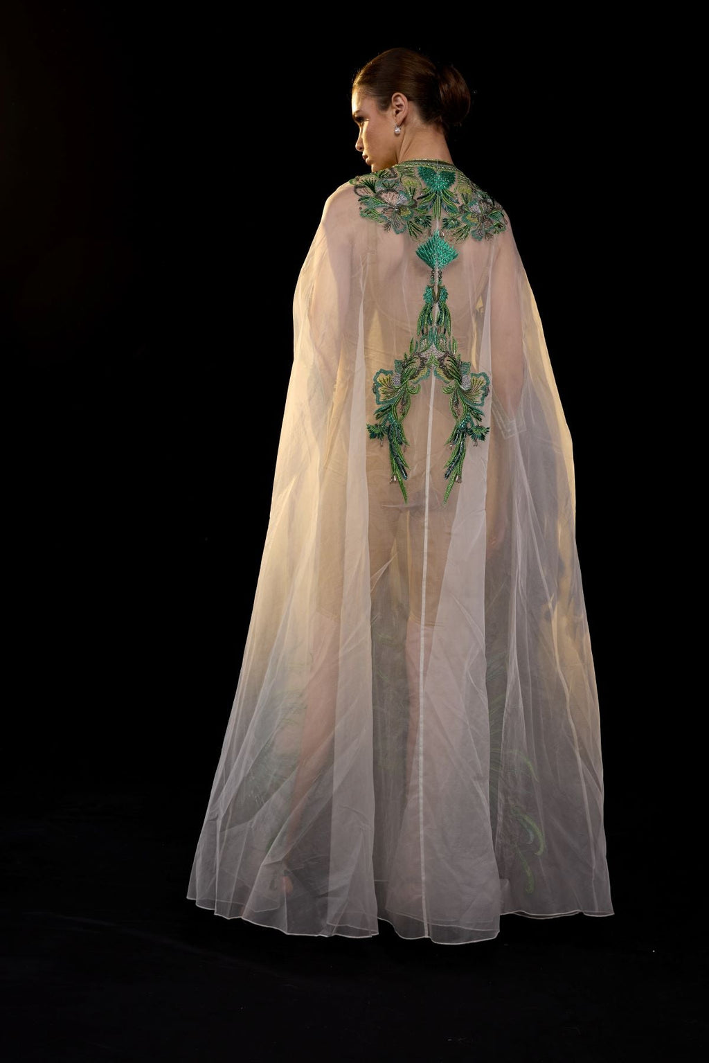 Elegant Embroidered Sheer Cape Gown - samantchauhan Apparel & Accessories