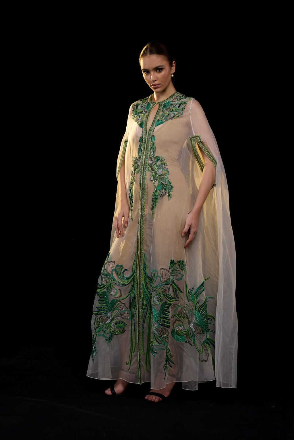 Elegant Embroidered Sheer Cape Gown - samantchauhan Apparel & Accessories