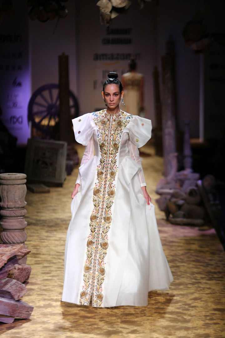 Elongated Puff - Sleeves Embroidered Gown - samantchauhan