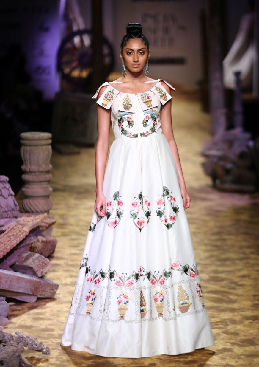 Embroidered Boat - Neck Gown - samantchauhan