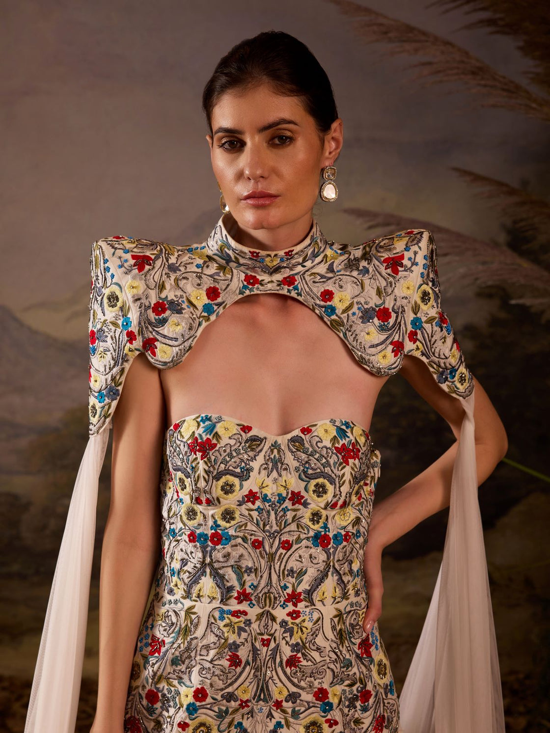 Embroidered Cape Gown - samantchauhan Apparel & Accessories