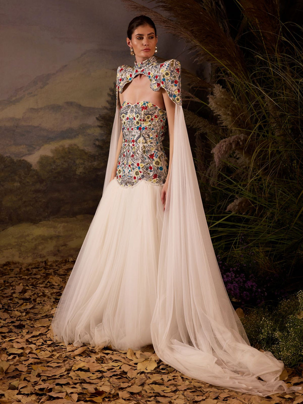 Embroidered Cape Gown - samantchauhan Apparel & Accessories