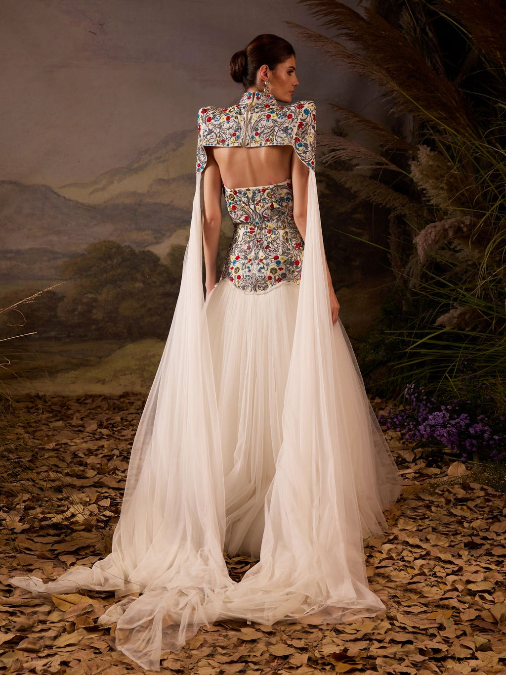 Embroidered Cape Gown - samantchauhan Apparel & Accessories