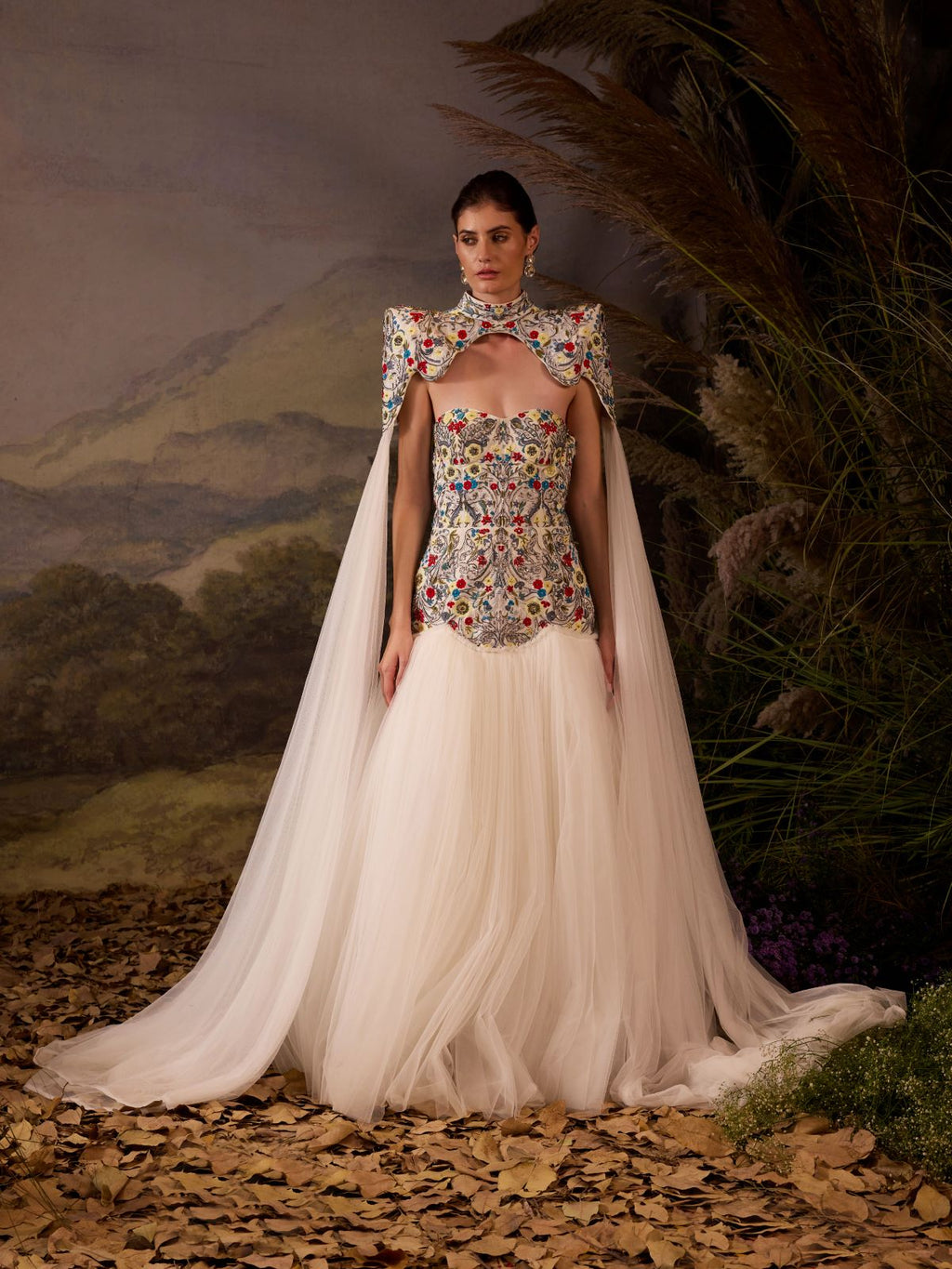 Embroidered Cape Gown - samantchauhan Apparel & Accessories