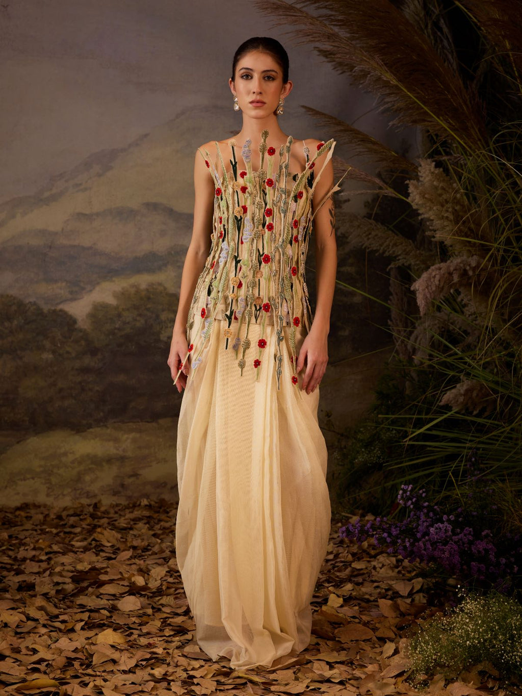 Embroidered Corset Drape dhoti skirt - samantchauhan Apparel & Accessories