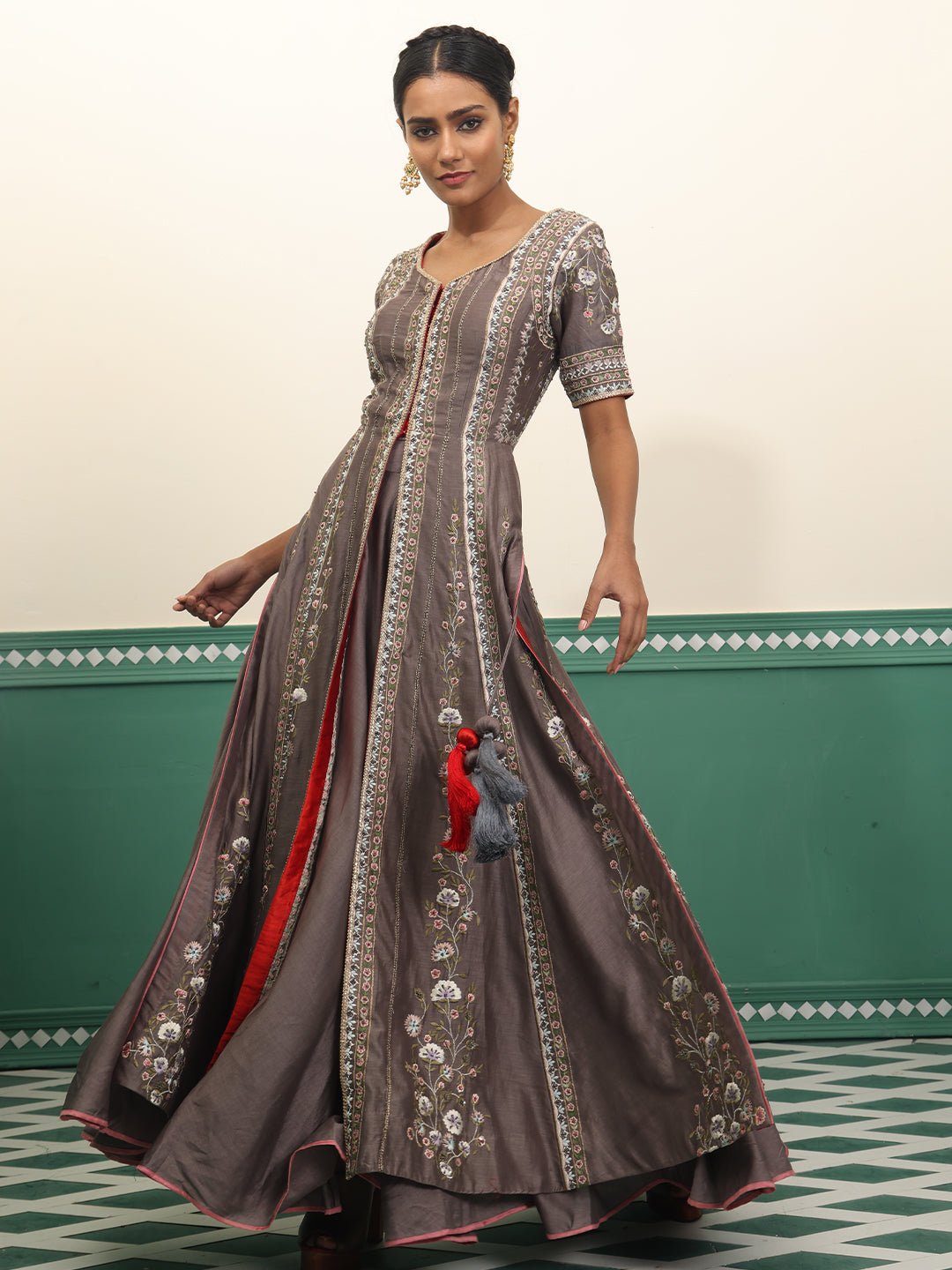 Embroidered front open dress - samantchauhan Apparel & Accessories