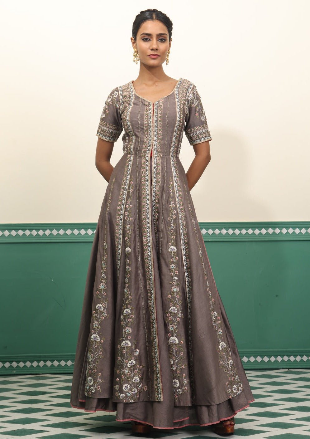 Embroidered front open dress - samantchauhan Apparel & Accessories