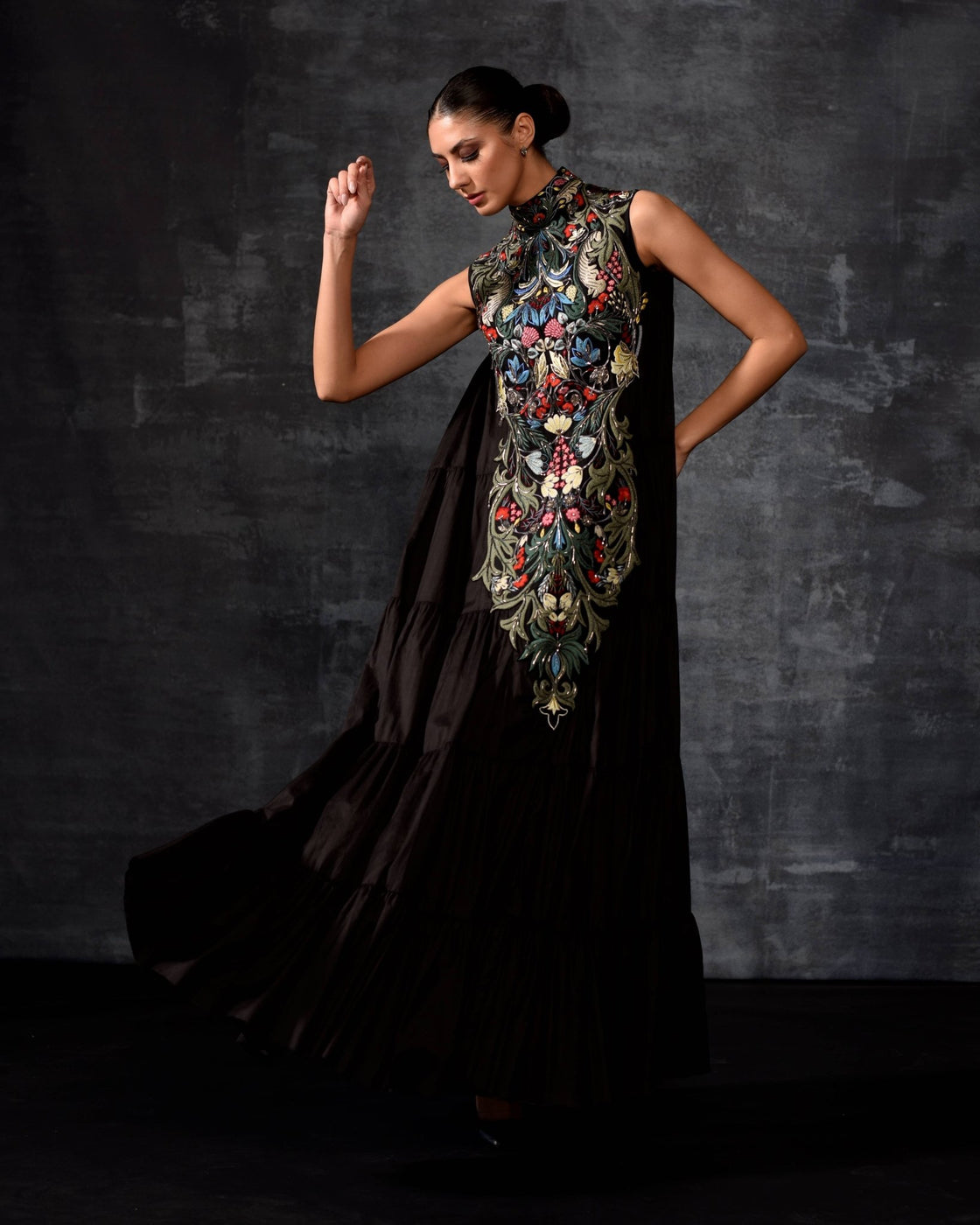 Embroidered High - Neck Maxi Dress - samantchauhan Apparel & Accessories