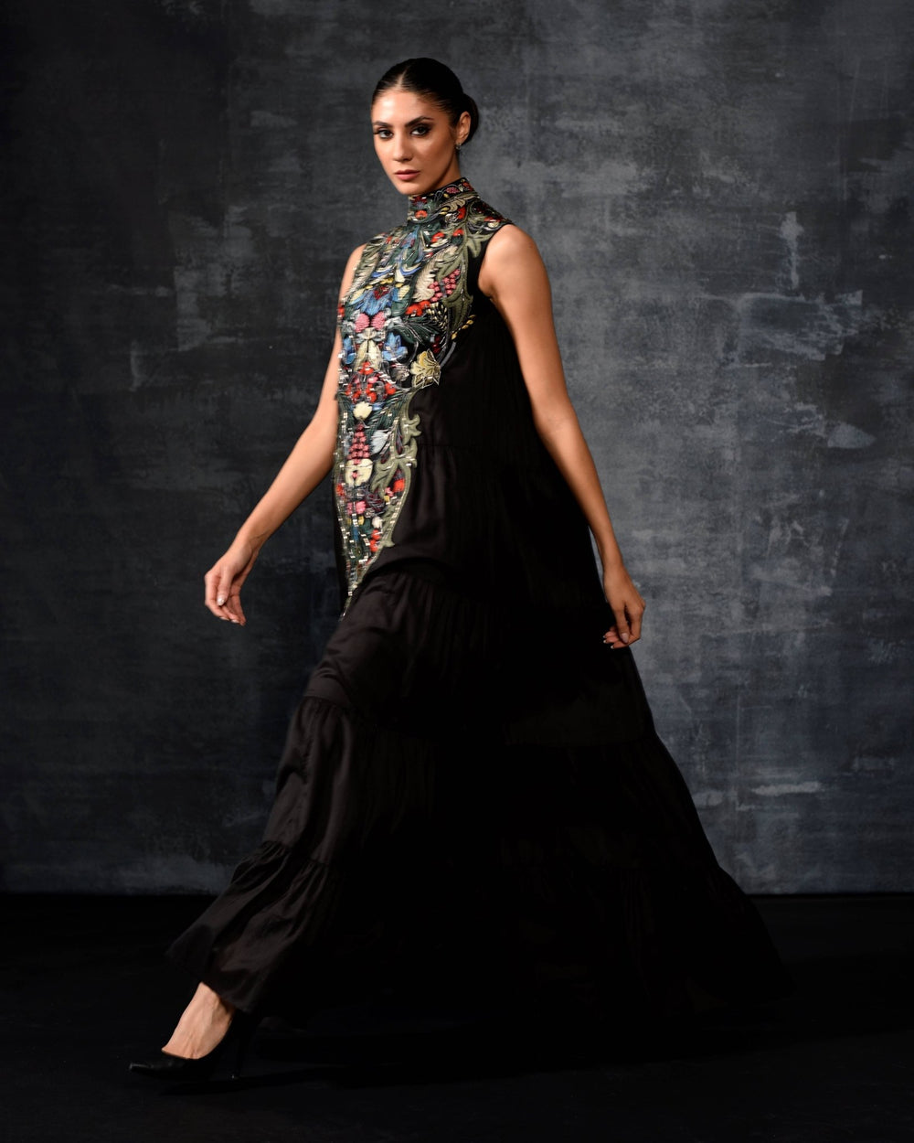 Embroidered High - Neck Maxi Dress - samantchauhan Apparel & Accessories