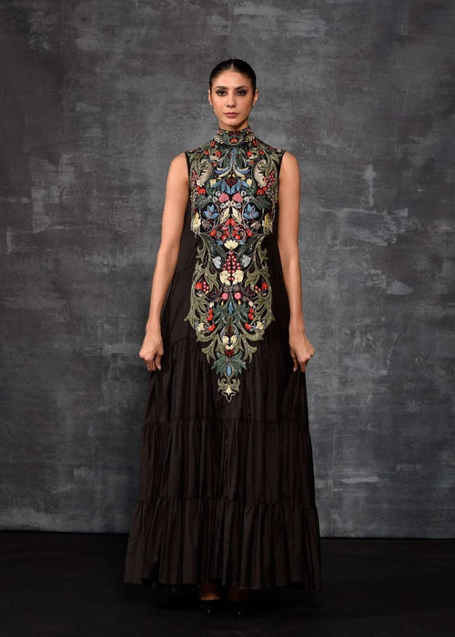 Embroidered High - Neck Maxi Dress - samantchauhan Apparel & Accessories