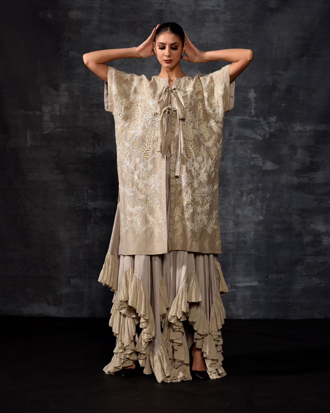 Embroidered Kaftan Jacket &amp; Tiered Ruffle Ensemble - samantchauhan Apparel &amp; Accessories