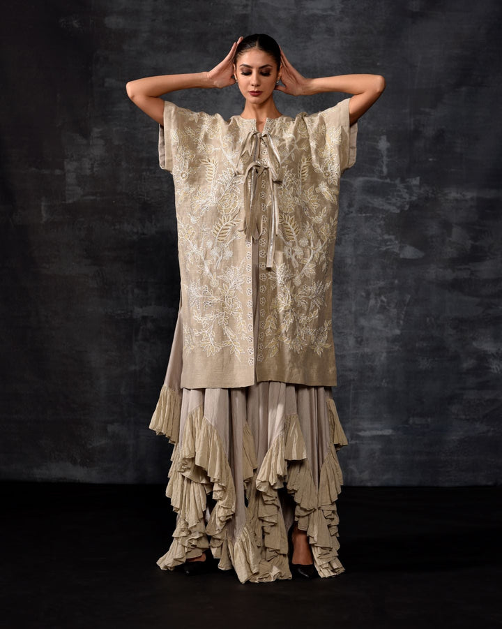 Embroidered Kaftan Jacket &amp; Tiered Ruffle Ensemble - samantchauhan Apparel &amp; Accessories
