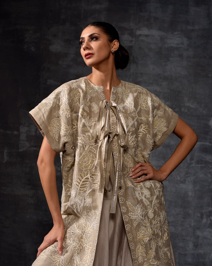 Embroidered Kaftan Jacket &amp; Tiered Ruffle Ensemble - samantchauhan Apparel &amp; Accessories