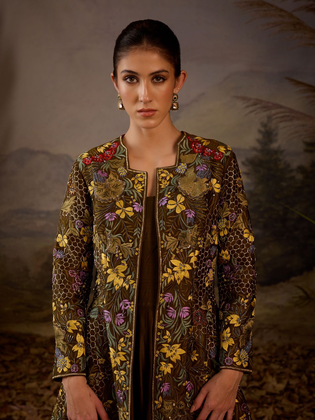 Embroidered Long Jacket & Ruffled Dress - samantchauhan Apparel & Accessories