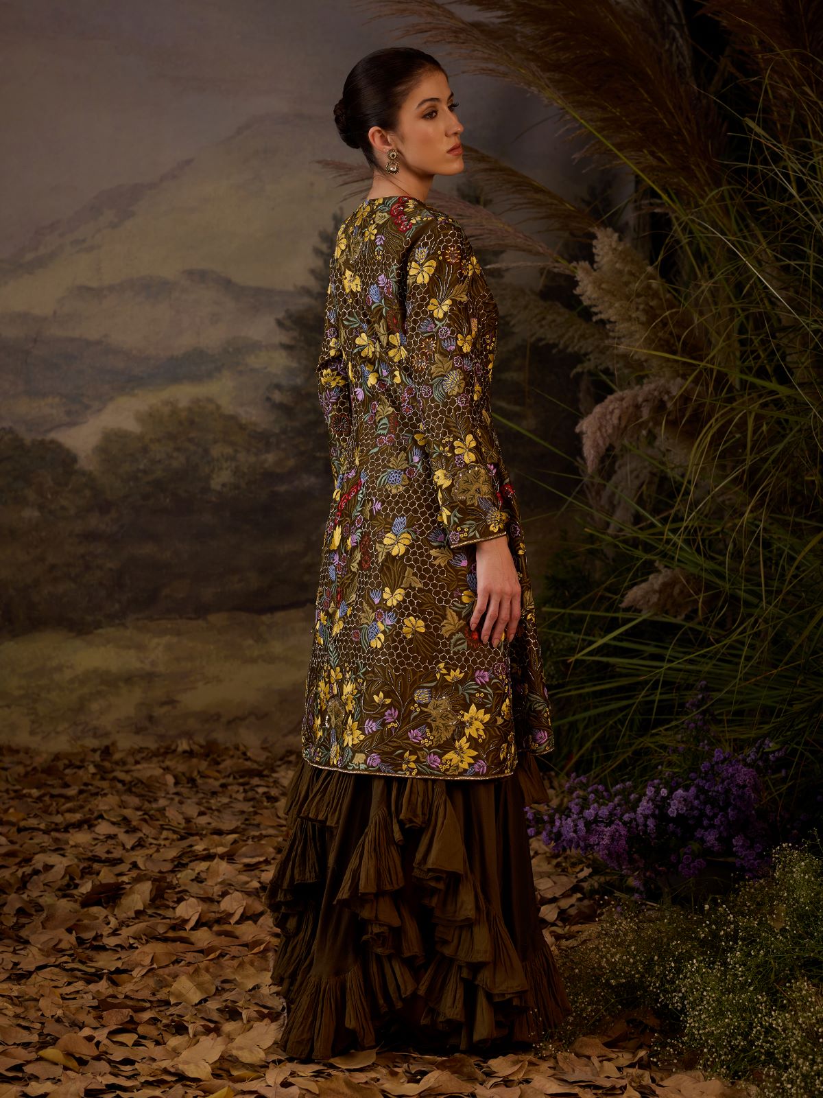 Embroidered Long Jacket & Ruffled Dress - samantchauhan Apparel & Accessories