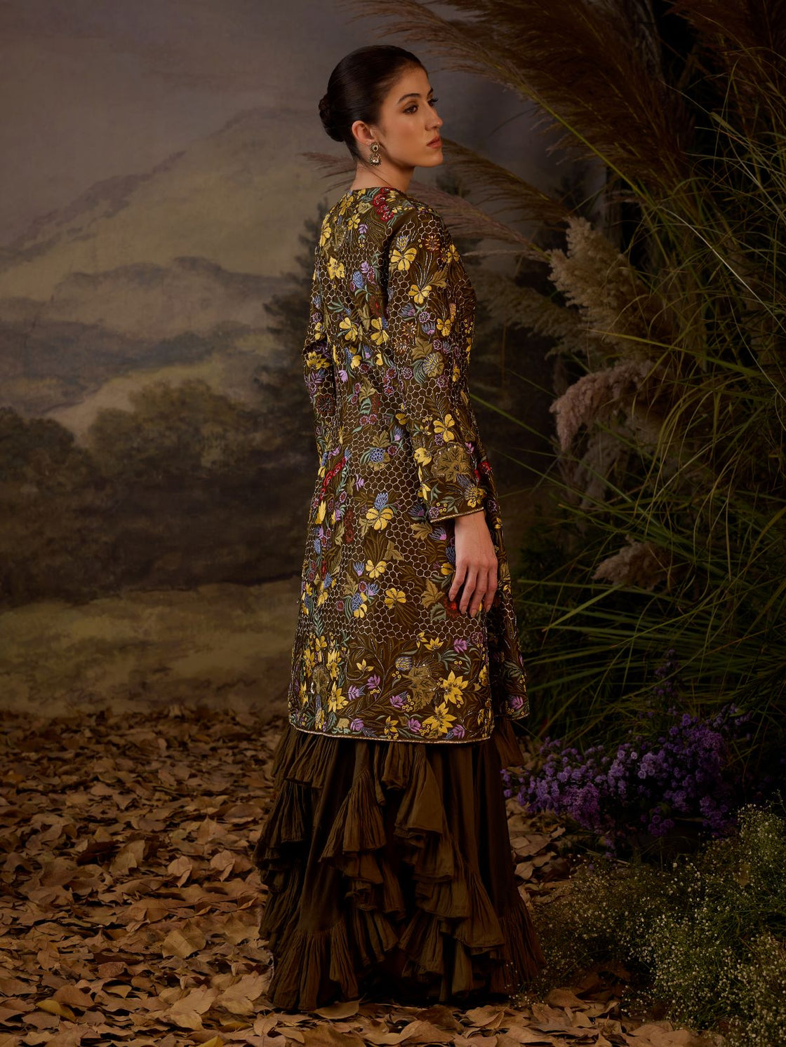 Embroidered Long Jacket & Ruffled Dress - samantchauhan Apparel & Accessories
