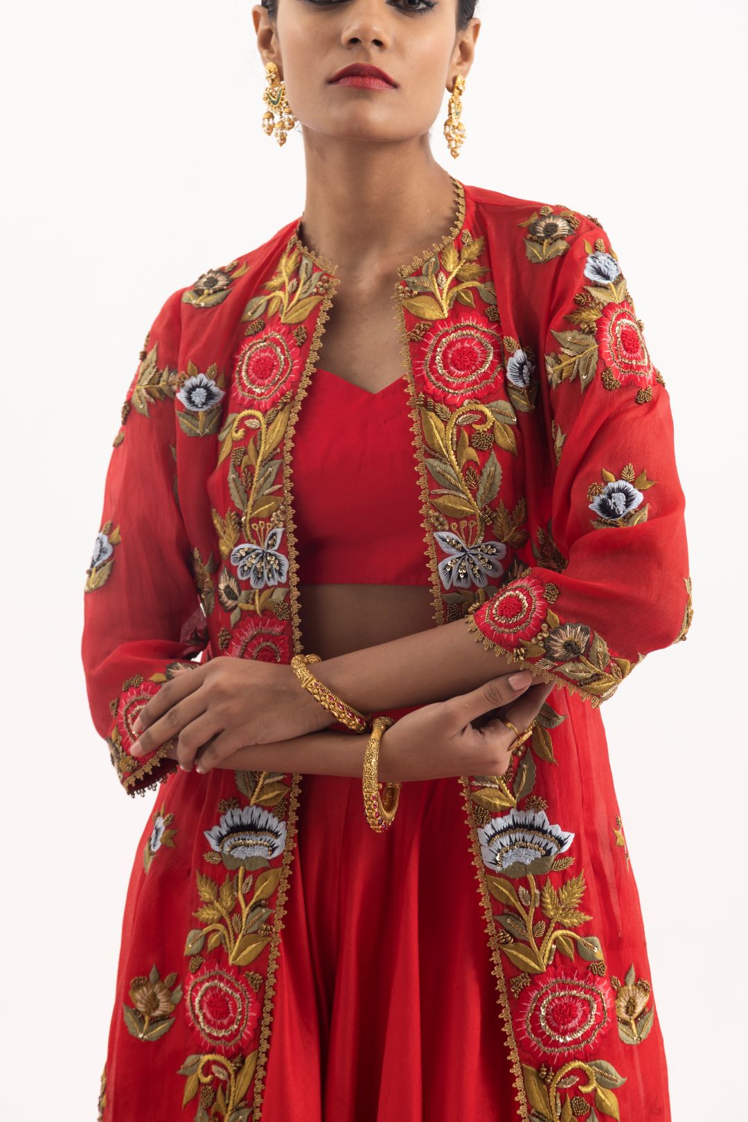 Exquisite 3 - piece set featuring a red long jacket set - samantchauhan Apparel & Accessories