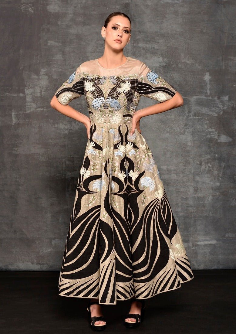 Featured here is a high - neck fit, A - line floor length gown - samantchauhan Apparel & Accessories